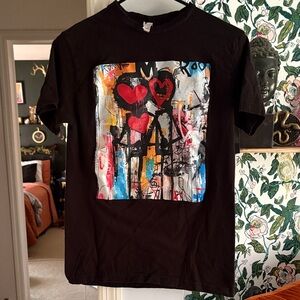 Basquiat artwork Black Graphic T-Shirt with Heart Design